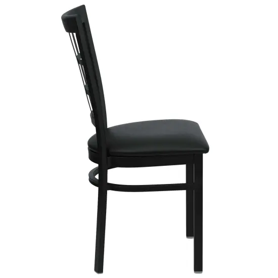 Emma and Oliver Window Back Metal Restaurant Dining Chair BlackVYL/BlackMetal {5}
