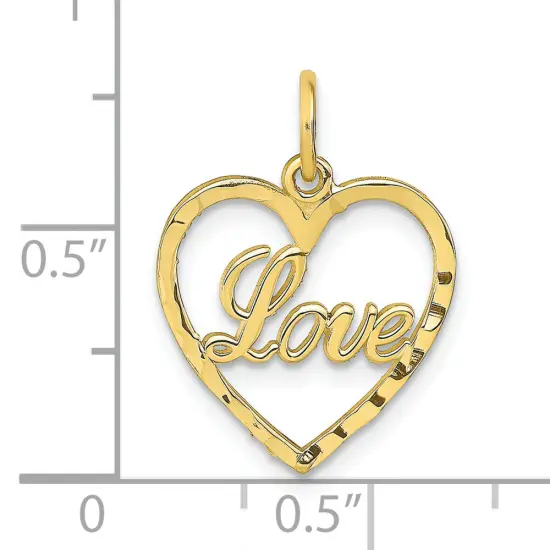 10K Yellow Gold Love in Heart Charm Pendant Jewelry 20mm x 23mm {3}