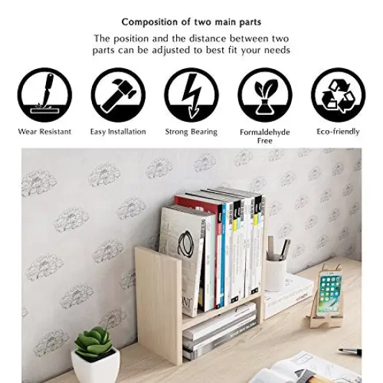 Jerry & Maggie - Desktop Organizer Office Storage Rack Adjustable Wood Display Shelf | Birthday Gifts - Toy - Home Decor | - Free Style Rotation Display - True Natural Stand Shelf White Wood Tone {2}