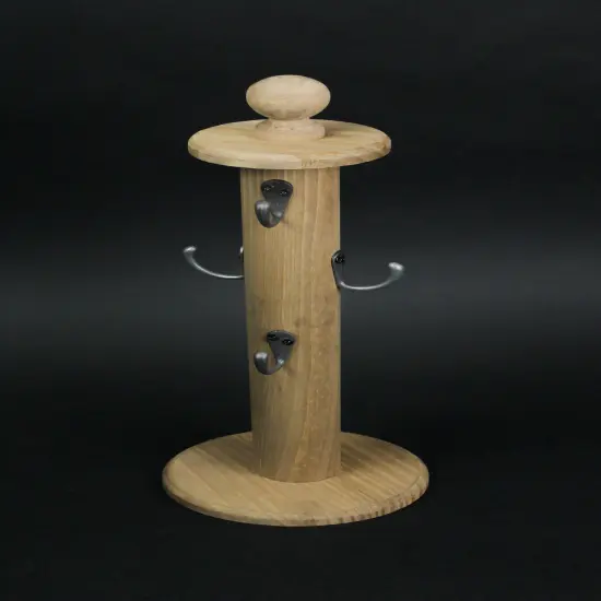 Primitive Turned Wood 6 Hook Countertop Kitchen Mug Rack Key Holder {3}