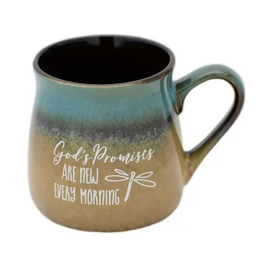 Dexsa God Coffee Tea Soup Ceramic Mug | God's promises are new every morning.| 16 ounce Designer Mug with Inspiring Sentiment | Elegant Pottery Look {1}