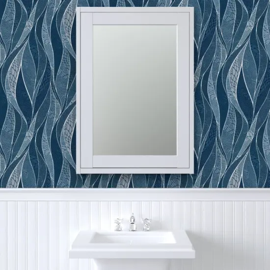 Pre-Pasted Wallpaper 2FT Wide Blue Water Abstract Animals Waves Ocean Snake Skin Animal Print Custom Pre-pasted Wallpaper by Spoonflower {6}