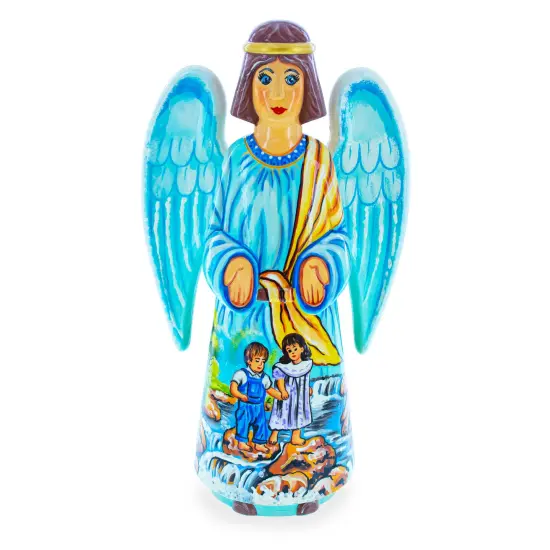 Guardian Angel & Children Ukrainian Hand Carved Solid Wood Figurine 10 Inches {1}