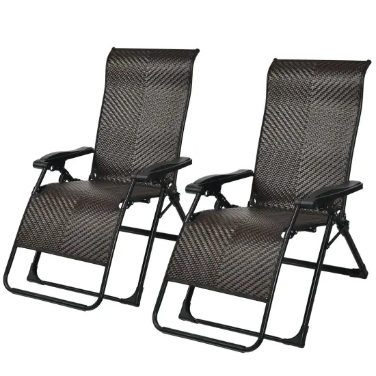 Costway 2PCS Patio Rattan Zero Gravity Lounge Chair Folding Recliner Adjustable Headrest {1}