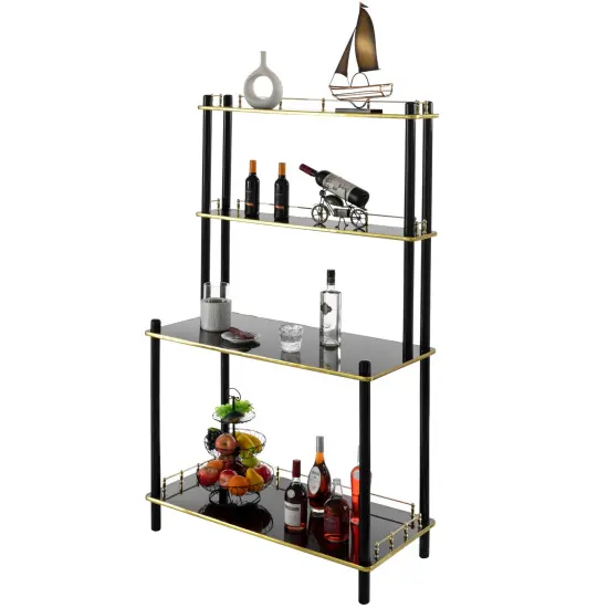 Classy and Elegant 4 Tiered Multifunctional Wooden Open Bar Shelves, Modern Console Table, Coffee Bar Accessories, Coffee Bar Cabinet, Tea Bar and Wine Bar Table Brown {8}