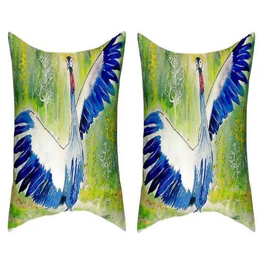 Pair of Betsy Drake Dancing Crane No Cord Pillows 15 Inch X 22 Inch {1}