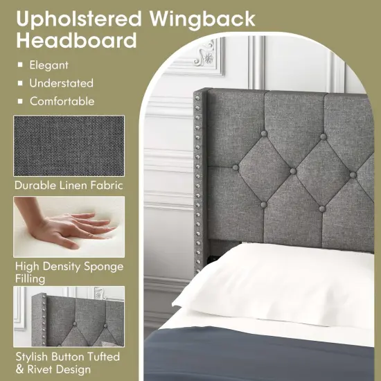 Costway Full/Queen Size Upholstered Platform Bed Button Tufted Headboard Mattress Foundation {6}