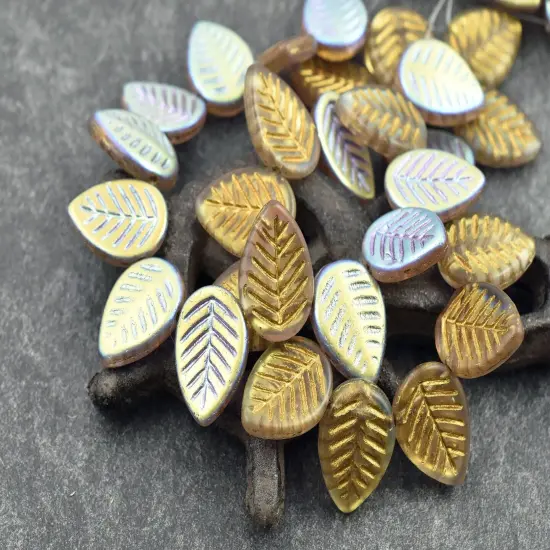 *15* 16x12mm Gold Washed Pale Thistle AB Top Drilled Dogwood Leaf Beads {3}