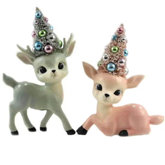 Pastel Reindeer With Trees - Set of 2 {1}
