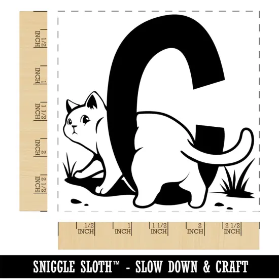 Animal Alphabet Letter C for Cat Square Rubber Stamp for Stamping Crafting {1}