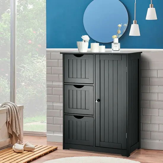 MDF Bathroom Floor Cabinet with Drawers and Adjustable Shelf Black {3}