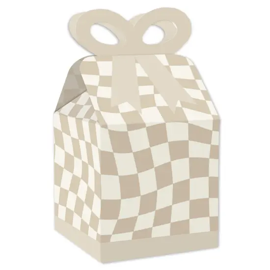 Big Dot of Happiness Tan Checkered Party - Square Favor Gift Boxes - Bow Boxes - Set of 12 {1}