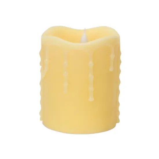 Melrose 5.25" Pre-Lit Ivory Dripping Flameless Pillar Candle - White LED Lights {1}
