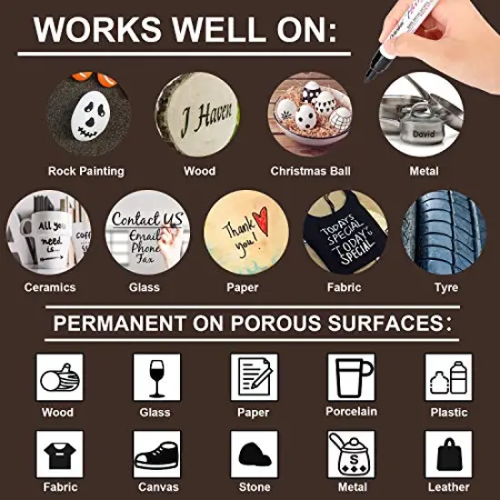 6 Pieces Black Paint Markers Pens - Single Color Permanent Oil-Based Metallic Paint Pen, Medium Tip, Quick Dry and Waterproof Marker for Rock, Stone, Wood, Plastic, Glass, Mugs, Fabric, Canvas {4}