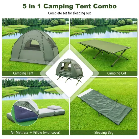 1-Person Folding Camping Tent with Sunshade and Air Mattress {6}