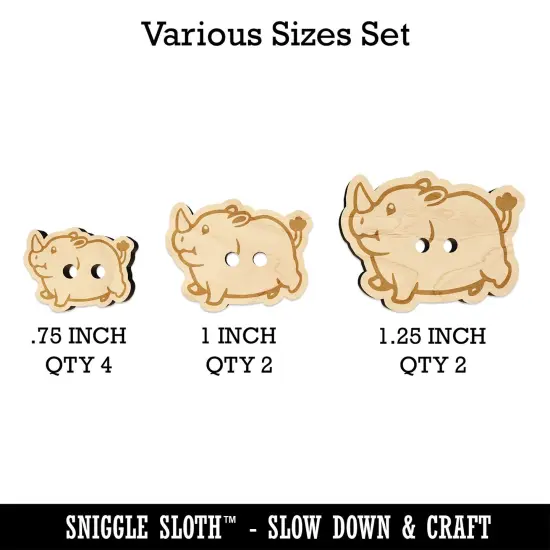 Chubby Round Rhino Wood Buttons for Sewing Knitting Crochet DIY Craft {1}