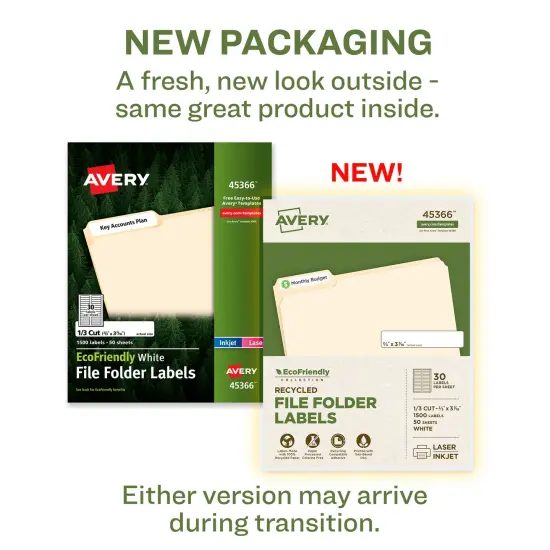 Avery EcoFriendly Recycled File Folder Labels, 2/3" x 3-7/16", White, Permanent Label Adhesive, 1,500 Printable Labels (45366) {2}