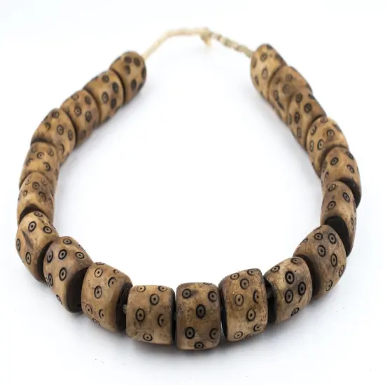 The Bead Chest Carved Eye Brown Bone Beads Barrel 26mm Kenya African Cylinder Large Hole 24 Inch Strand Handmade {3}