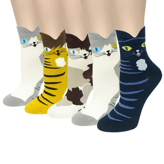 Wrapables Novelty Animal Print Crew Socks (Set of 5), Oh My Kitty {1}