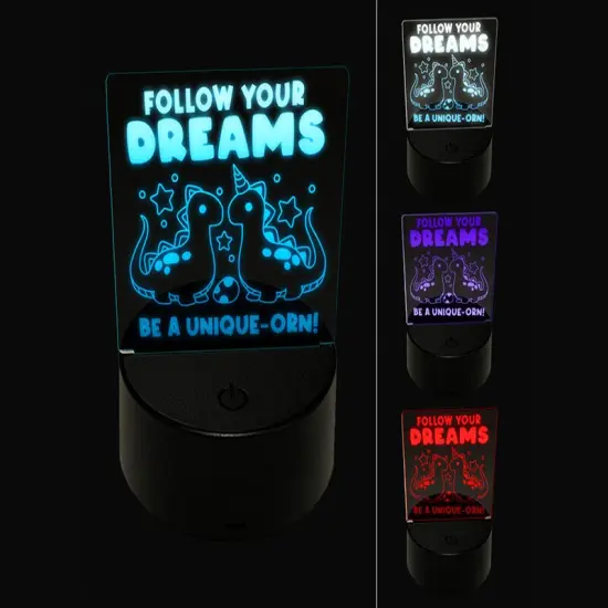 Follow Your Dreams Be A Unique-orn Dinosaur Unicorn Dinocorn 3D Illusion LED Night Light Sign Nightstand Desk Lamp {1}
