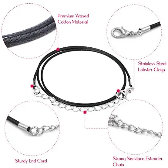 100 Pieces Necklace Cord for Jewelry Making, Black Waxed String Bracelet Making Supplies {6}