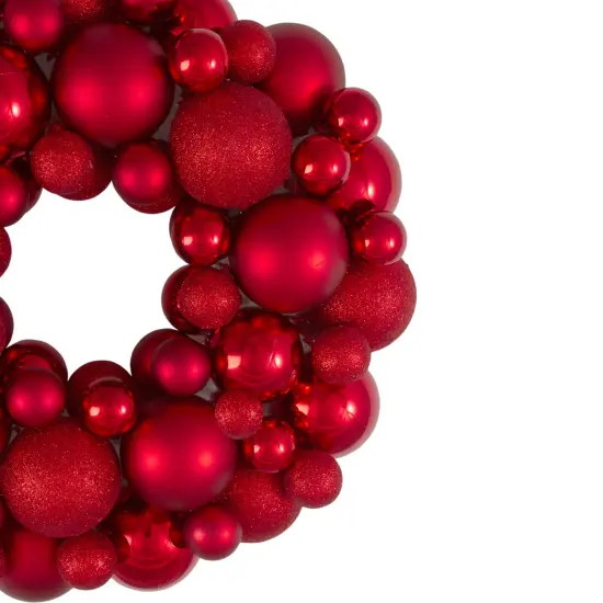 Northlight 3-Finish Shatterproof Ball Christmas Wreath - 13" - Red - Unlit {4}