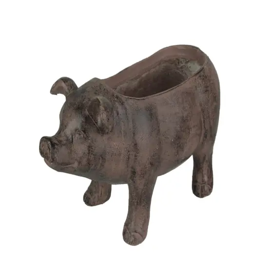 17 Inch Long Rustic Finish Smiling Pig Planter {1}