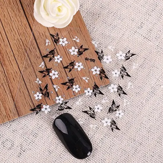 Wrapables 24 Sheets Black & White Flowers with Rhinestones Nail Stickers Set Nail Art {3}