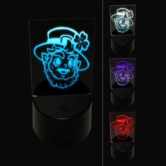 Cute Saint Patrick's Day Leprechaun Head 3D Illusion LED Night Light Sign Nightstand Desk Lamp {1}