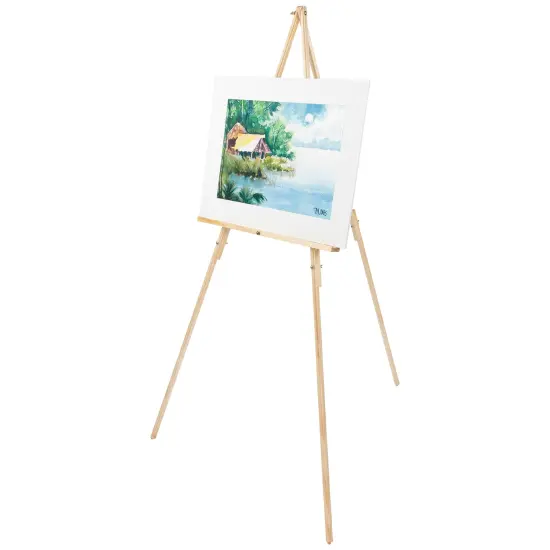 Creative Mark Thrifty 66&rdquo; Inch Tall Wood Tripod Sign & Display Floor Easel &ndash; Foldable, Adjustable Tray Chain {2}