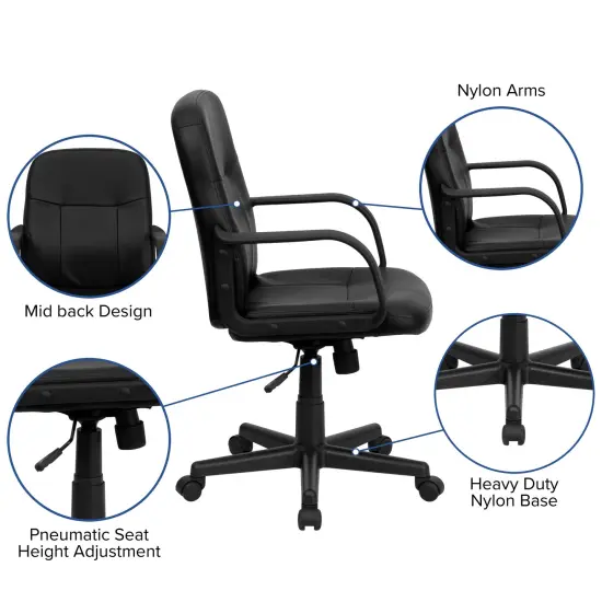 Emma and Oliver Mid-Back Glove Vinyl Executive Swivel Office Chair with Arms Black {2}