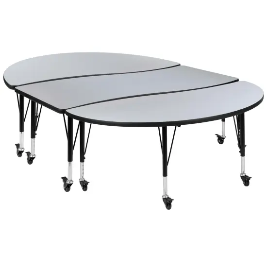 Emma and Oliver 3PC Mobile 86" Oval Wave Collaborative Grey Kids Adjustable Activity Table Set {2}