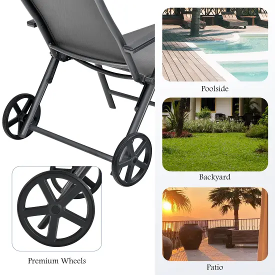 CostwayPatio Lounge Chair W/ Wheels Neck Pillow Aluminum Frame Adjustable {6}