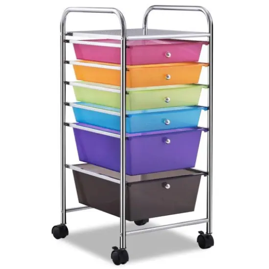 Multi-functional 6 Drawers Rolling Storage Cart Organizer with Four Movable Casters Multicolor {7}