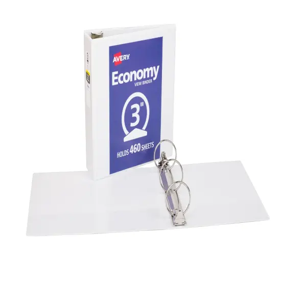 Avery Economy View 3 Ring Binder, 3" Round Rings, 1 White Binder (05800) {6}