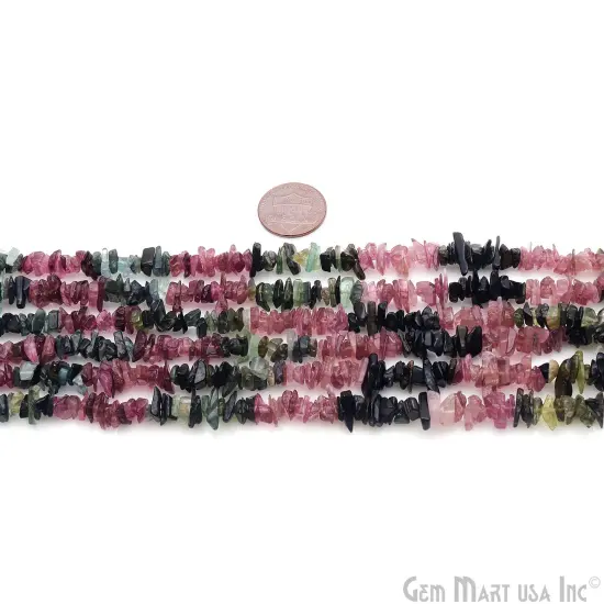 Multi Tourmaline Large Chip Beads, 34 Inch Natural Chip Strands, Drilled Strung Nugget Beads, 7-11mm, Polished, GemMartUSA (CHMT-70002) {2}