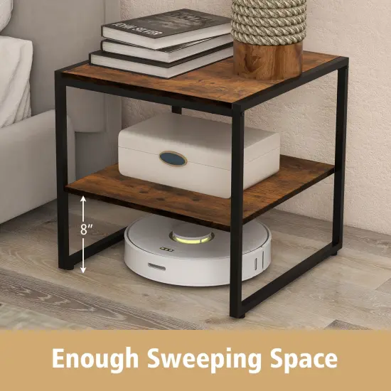 2 Pieces 2-Tier 20 Inch Square End Side Table for Living Room Bedroom-Rustic Brown {6}