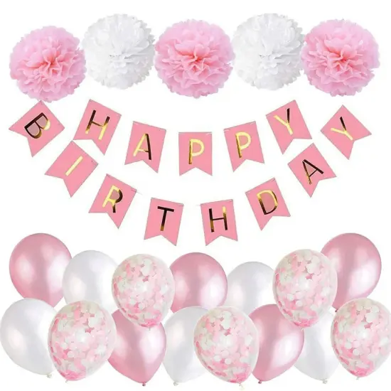 Hot Happy Birthday Decoration Multiple Color Banner Balloons Set Party Supplies Paper pink {1}