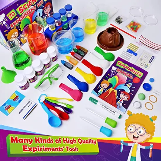 70 Lab Experiments Science Kits for Kids Age 4-6-8-12 Educational Scientific Toys Gifts for Girls Boys, Chemistry Set, Crystal Growing, Erupting Volcano, Fruit Circuits STEM Activities {1}