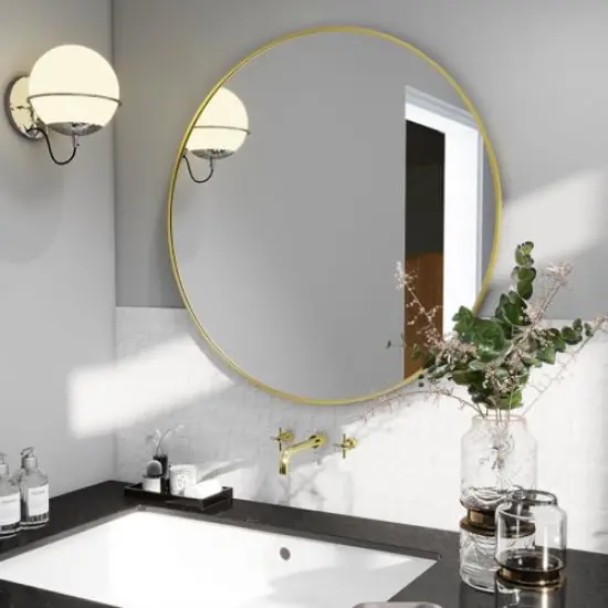 20 Inch Round Mirror, Gold Metal Frame Circle Mirror, Wall Mirror for Entryway, Bathroom, Vanity, Living Room, Gold Circle Mirror {2}