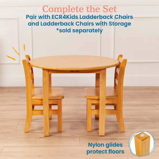 30in D Round Hardwood Table with 22in Legs, Kids Furniture Honey {4}