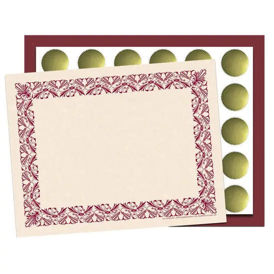 Art Deco Set - Maroon Border Paper, Plain Folders, Gold Seals {2}