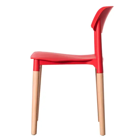 Modern Plastic Dining Chair Open Back with Beech Wood Legs Single Red {3}