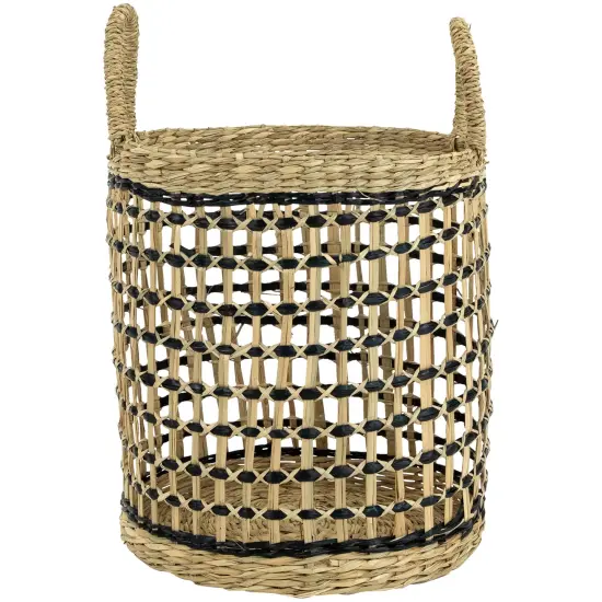 Northlight Set of 3 Open Honeycomb Weave Seagrass Storage Baskets with Handles 11.75" Beige {4}