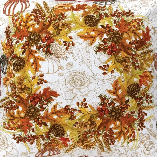 Autumn Wreath Thanksgiving Printed and Embroidered Throw Pillow, 18" x 18" {5}