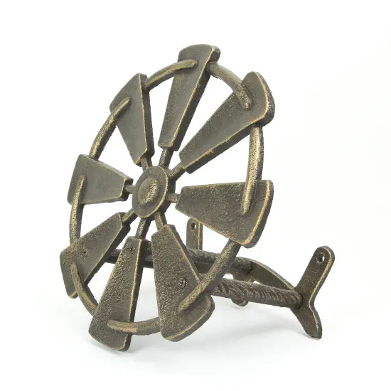 Cast Iron Farmhouse Windmill Wall Mounted Garden Hose Holder Bronze Finish {4}