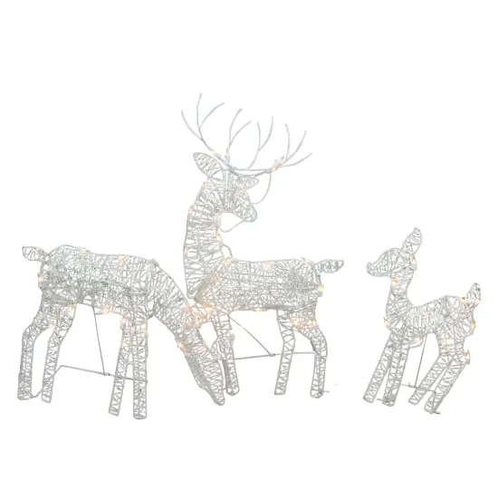 Northlight Set of 3 White Glittered Doe, Fawn and Reindeer Lighted Christmas Outdoor Decoration {1}