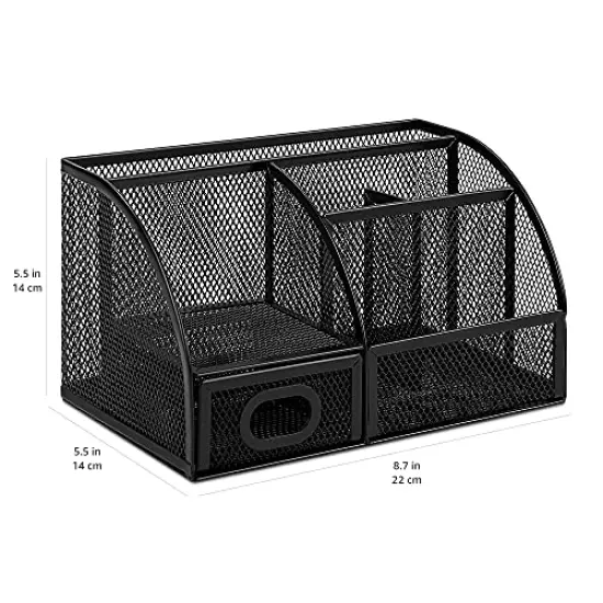 Amazon Basics Mesh Pen Holder and Organizer, Black, &lrm;9.1" x 5.9" x 5.5'' {3}