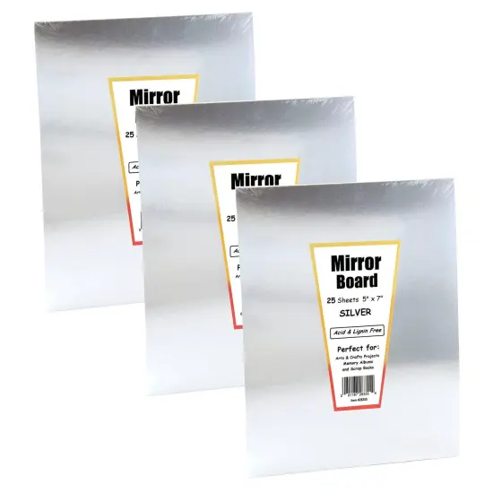Silver Foil Mirror Board, 5" x 7", 25 Sheets Per Pack, 3 Packs {1}
