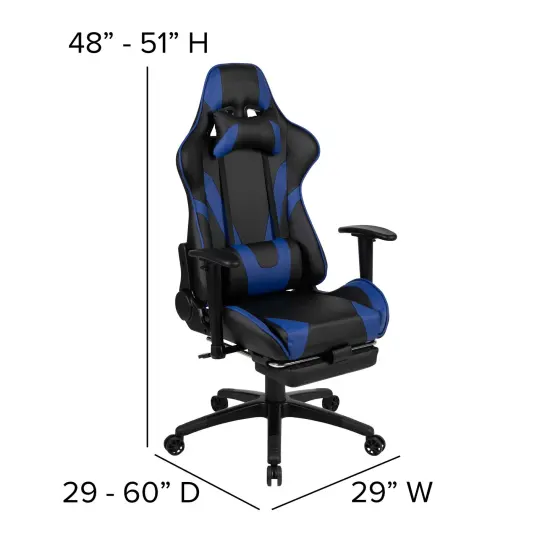 Emma and Oliver Gaming Desk Set - Cup/Headset Holder/Reclining & Footrest Blue {5}